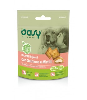 Oasy snack cane biscotti ripieni con salmone e mirtilli 70 gr