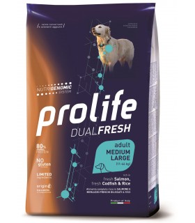 Prolife cane dualfresh adult salmone merluzzo & riso medium large 12 kg