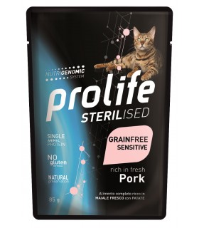 Prolife gatto sterilised adult grainfree sensitive maiale bustina 85 gr