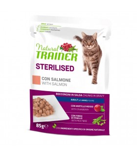 Natural trainer gatto adult sterilised bocconcini con salmone 85 gr