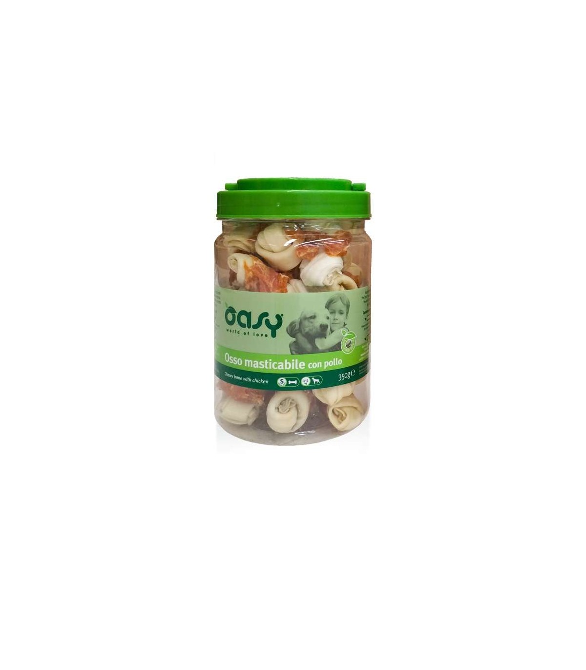 Oasy snack cane osso masticabile con pollo taglia S barattolo 350 gr